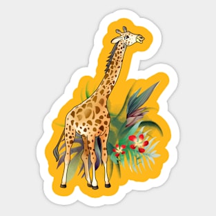 cheerful cartoon giraffe and plants Sticker